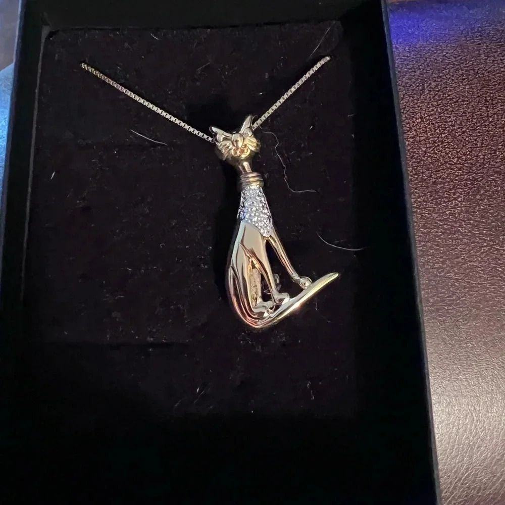 Sterling Silver Cat with CZ collar